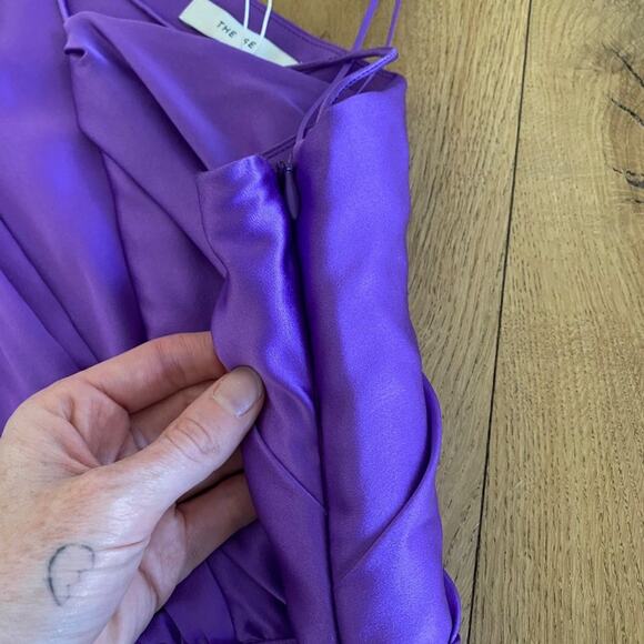 The Sei Asymmetrical Plunge Silk Mini Dress in Purple - Picture 6 of 9